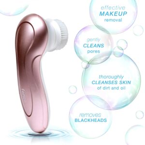 Waterproof Facial Cleansing Spin Brush Set with 3 Exfoliating Brush Heads - Complete Face Spa System by Fancii - Advanced Microdermabrasion for Gentle Exfoliation and Deep Scrubbing (Blush)