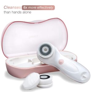 Waterproof Facial Cleansing Spin Brush Set with 3 Exfoliating Brush Heads - Complete Face Spa System by Fancii - Advanced Microdermabrasion for Gentle Exfoliation and Deep Scrubbing (Blush)