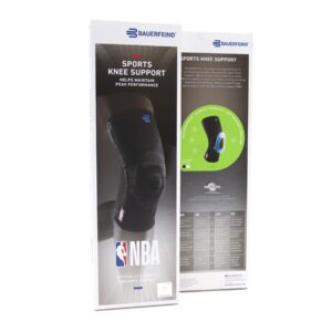 Bauerfeind Sports Knee Support NBA - Officially Licensed Basketball Brace with Medical Compression - Sleeve Design with Omega Gel Pad for Pain Relief & Stabilization (Black, M)