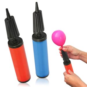 artcreativity balloon pump air inflator set - pack of 2 - portable balloon air inflators, heavy-duty plastic, manual balloon pumps for wedding and birthday parties, assorted colors, 11.5 inch
