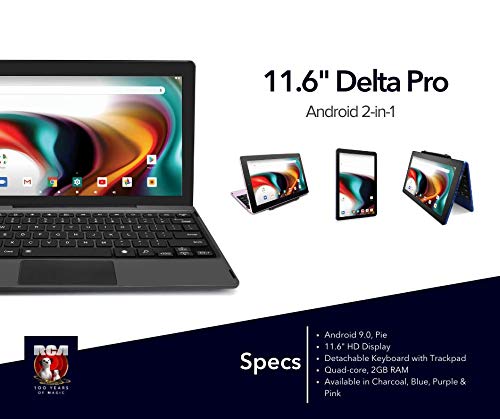 RCA 11 Delta Pro 11.6 Inch Quad-Core 2GB RAM 32GB Storage IPS 1366 x 768 Touchscreen WiFi Bluetooth with Detachable Keyboard Android 9.0 Tablet (11.6", Charcoal)