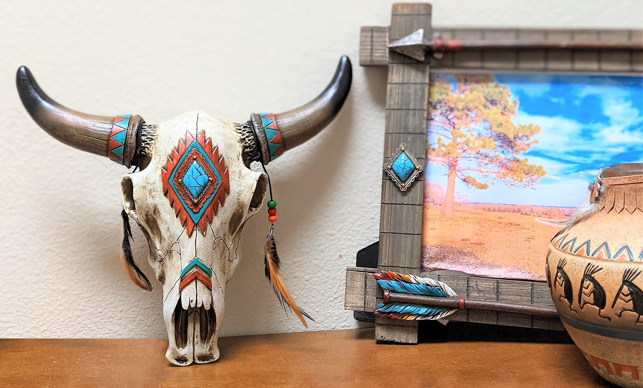 BestGiftEver Wall Hanging Rustic Southwest Tribal Style Bull Head Skull, 12.5 x 10.5 x 4 inches