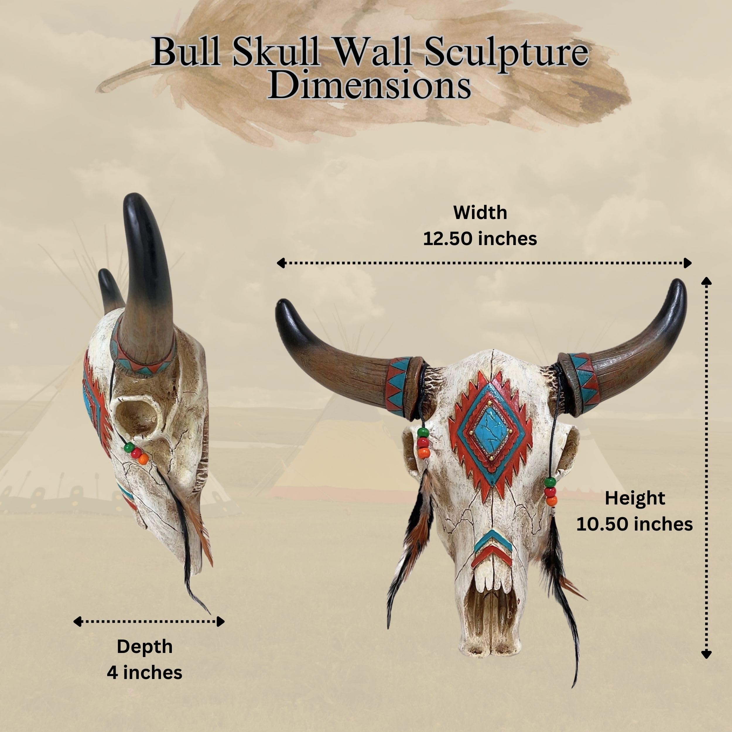 BestGiftEver Wall Hanging Rustic Southwest Tribal Style Bull Head Skull, 12.5 x 10.5 x 4 inches