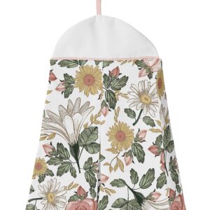 Sweet Jojo Designs Vintage Floral Boho Baby Girl Nursery Crib Bedding Set - 4 Pieces - Blush Pink, Yellow, Green and White Shabby Chic Rose Flower Farmhouse