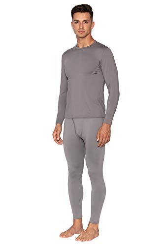 Bodtek Mens Thermal Underwear Set Premium Long John Base Layer Fleece Lined Top and Bottom (Black, Large)