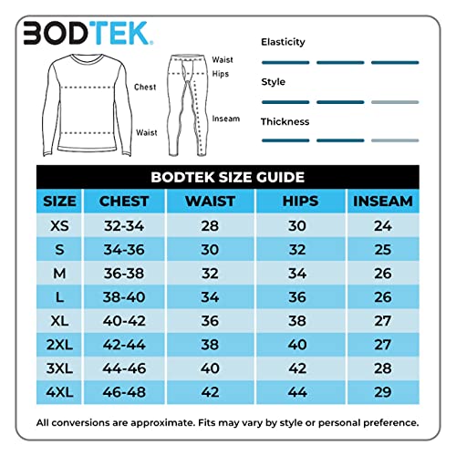Bodtek Mens Thermal Underwear Set Premium Long John Base Layer Fleece Lined Top and Bottom (Black, Large)