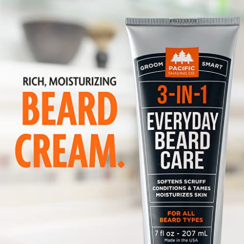 Pacific Shaving Company 3-in-1 Beard Care - Ultra-Concentrated Formula Softens Scruff, Conditions, Tames, and Moisturizes Skin for Any Beard Length - Clean Beard Grooming Products (7 Fl Oz)