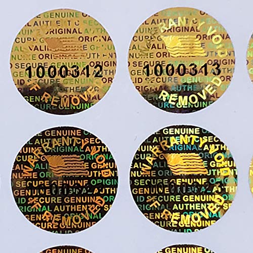 Golden Color 14 MM (0.53 inch) Round with Serial Number Hologram Labels Tamper Evident Stickers Security Void Seals Labels - Dealimax Brand (500)