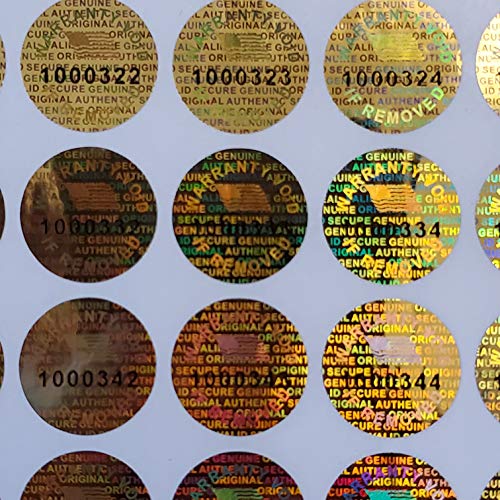 Golden Color 14 MM (0.53 inch) Round with Serial Number Hologram Labels Tamper Evident Stickers Security Void Seals Labels - Dealimax Brand (500)