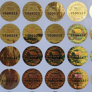 Golden Color 14 MM (0.53 inch) Round with Serial Number Hologram Labels Tamper Evident Stickers Security Void Seals Labels - Dealimax Brand (500)
