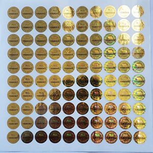 Golden Color 14 MM (0.53 inch) Round with Serial Number Hologram Labels Tamper Evident Stickers Security Void Seals Labels - Dealimax Brand (500)