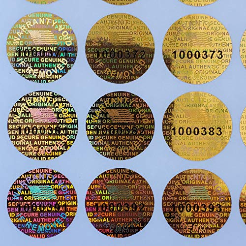 Golden Color 14 MM (0.53 inch) Round with Serial Number Hologram Labels Tamper Evident Stickers Security Void Seals Labels - Dealimax Brand (500)