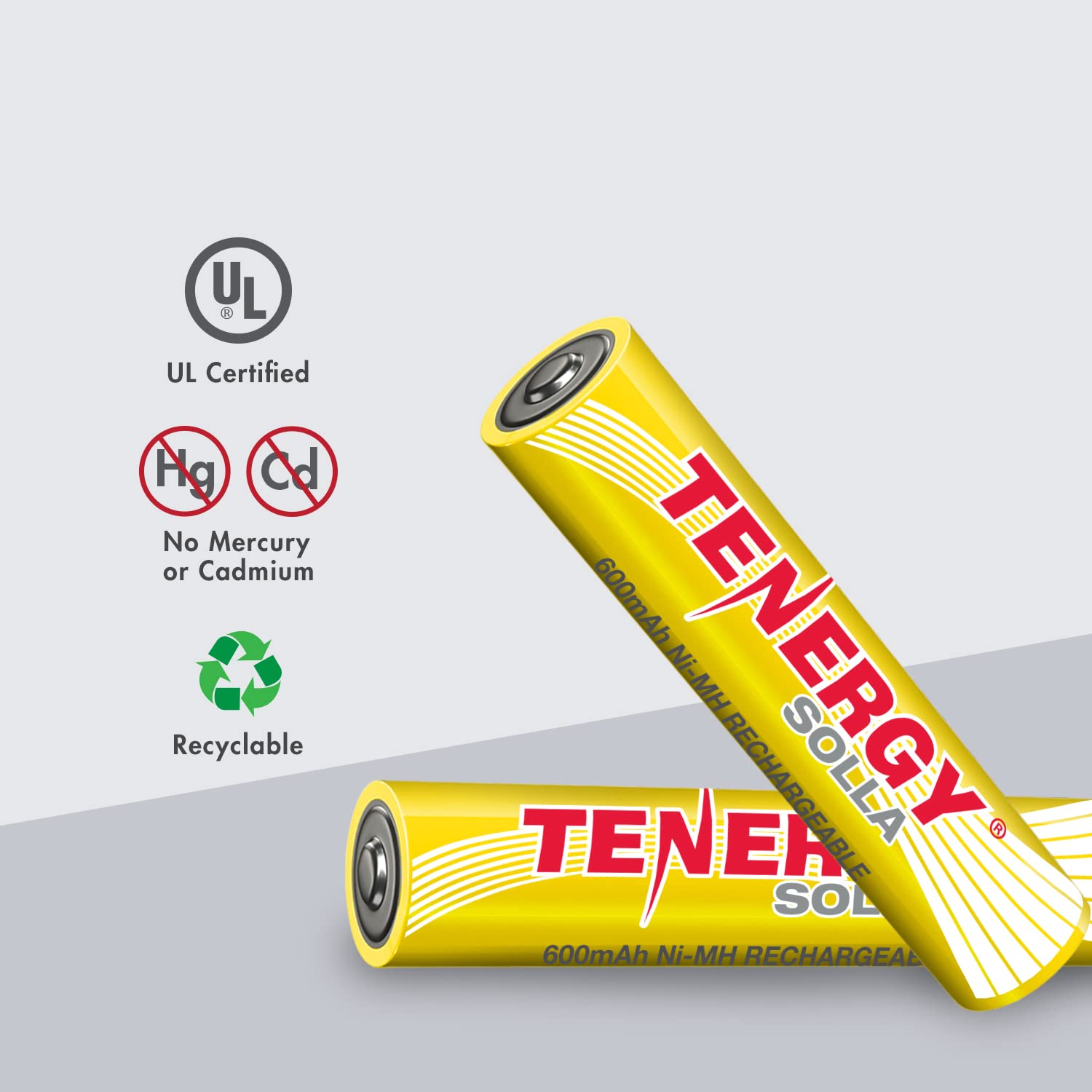 Tenergy Solla AAA Rechargeable NiMH Battery, 600mAh Solar Batteries for Outdoor Solar Lights, Outdoor Patio Lights, Anti-Leak, Outdoor Durability, 5+ Years Performance, 12 Pack, UL Certified
