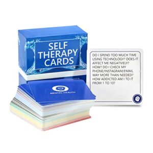 SELF THERAPY CARDS – Relaxing gift! Handy, easy to use anxiety relief cards! 115 Questions in a box, along with suggested actions and meditations. Self reflection cards, mindfulness tool