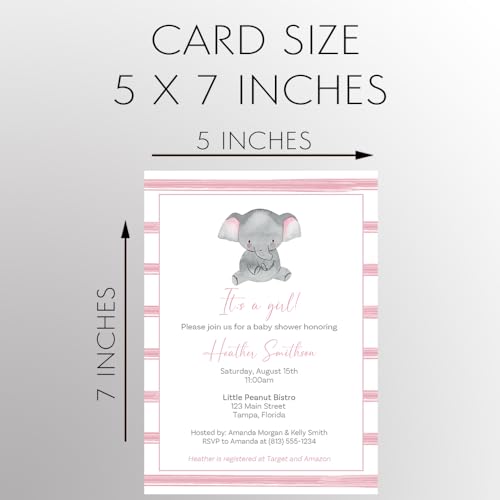 Elephant Baby Shower Invitations Stripes Pink It's a Girl l Little Peanut Invites Customized Personalized Printed (12 Count)