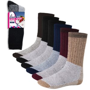 Debra Weitzner 6 Pairs Merino Wool Thermal Socks Men and Women Warm Cushioned Hiking Crew Socks for Hunting Winter Etc Long Survival Boot Socks Moisture Wicking Assorted 9-11