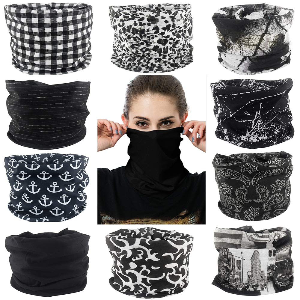 Cutewing 10PCS Magic Headband Scarf Neck Gaiter Elastic Seamless Bandanas Outdoor UV Face Mask Sport Headwear with Black Series