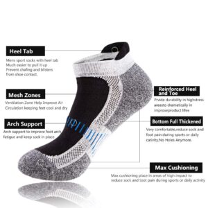 J.WMEET Mens Low Cut Ankle Athletic Socks Cotton Mesh Cushioned Running Ventilation Sports Tab Socks 5Pack