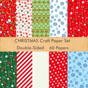 fepito 60 sheets christmas pattern paper set, 14 x 21cm decorative paper for card making scrapbook decoration, 10 designs