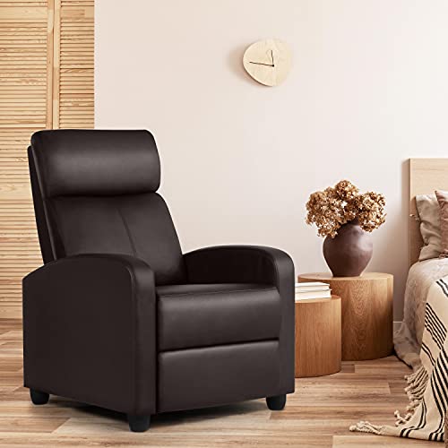 Yaheetech Recliner Chair Faux Leather Recliner Sofa Adjustable Modern Recliner Seat Club Chair Home Theater Seating Brown