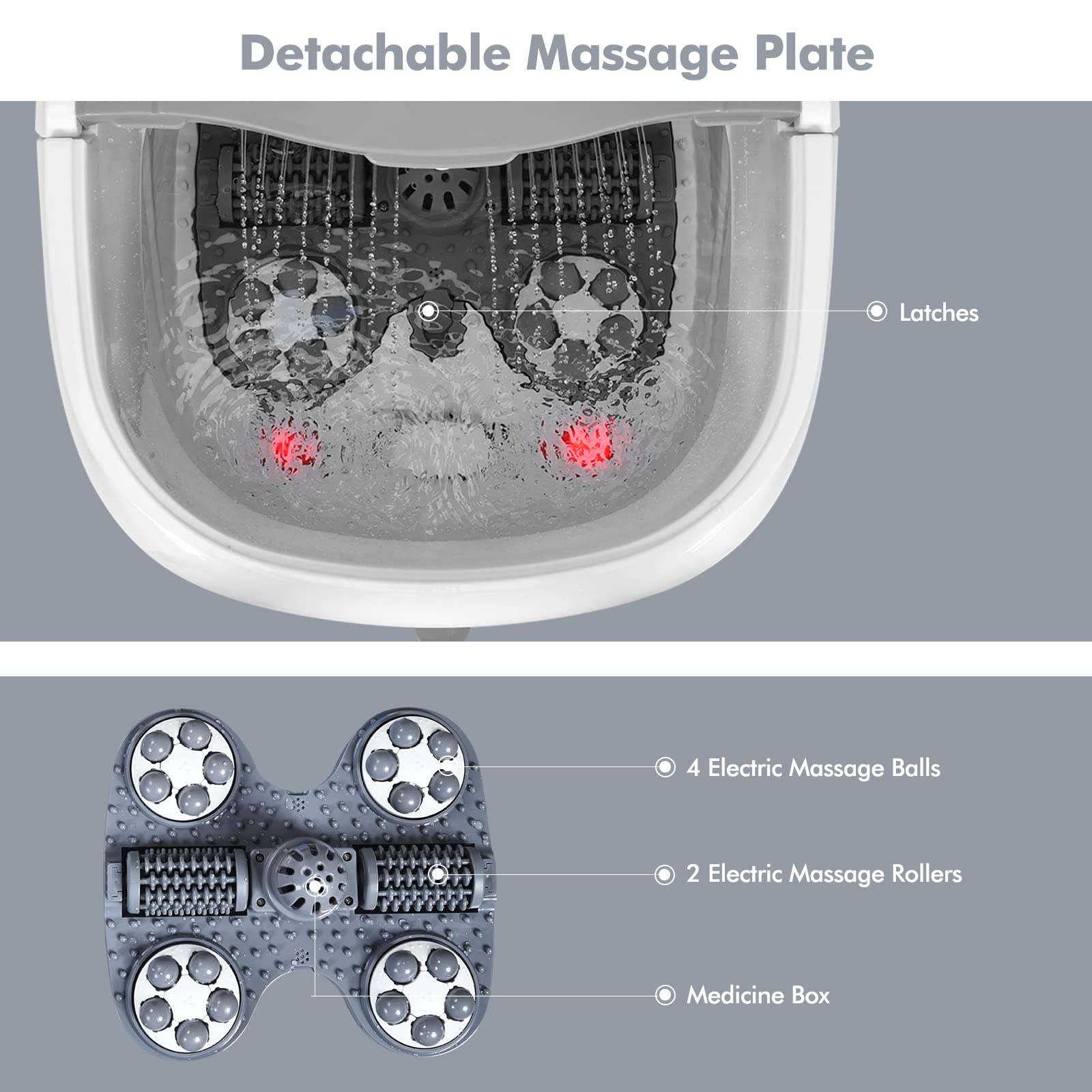 COSTWAY Foot Spa/Bath Massager, with Motorized Rollers, Shiatsu Massage, Shower, Heat, Red Light, Temperature Control, Timer, LED Display, Drainage Pipe for Foot Stress Relief (Grey)