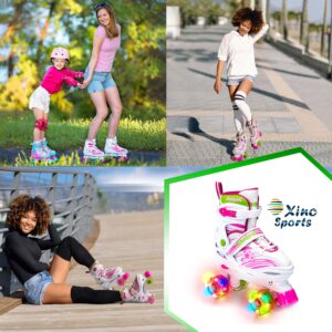 Xino Sports Kids Adjustable Roller Skates for Girls & Boys - Light Up Wheels (Ages 5-20) – Roller Skates with Illuminating Wheels! Pink Size Medium 1-4