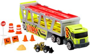 matchbox construction hauler detachable cab holds 16 vehicles plus metal die-cast tractor and parts for realistic story play great gift ages 3 and older