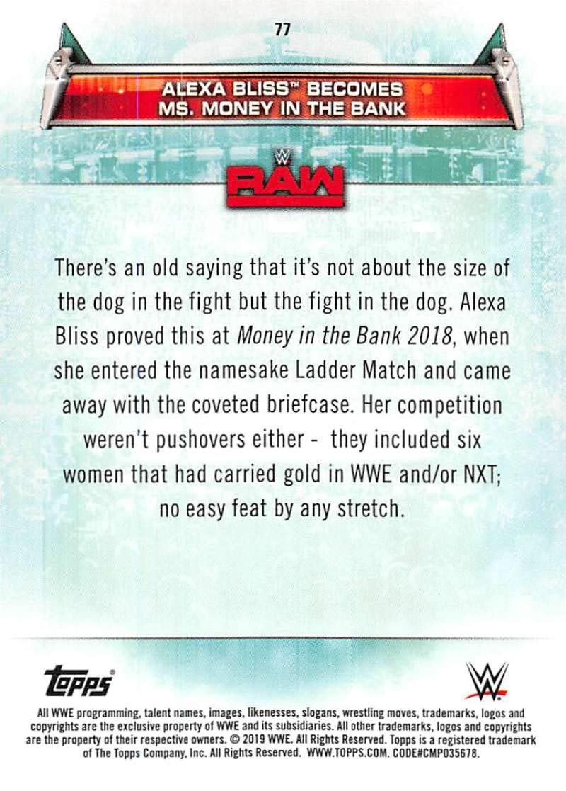 2019 Topps WWE Women's Division #77 Alexa Bliss Becomes Ms. Money in the Bank Wrestling Trading Card