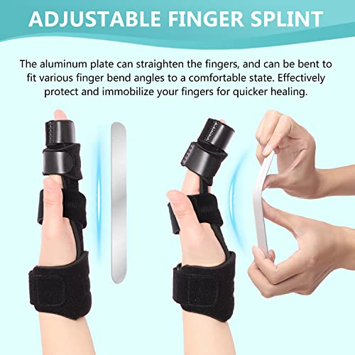 fibee Trigger Finger Splint, Adjustable Two Finger Splint Full Hand and Wrist Brace Support, Metal Straightening Immobilizer Treatment for Sprains, Mallet Injury, Arthritis(S/M)