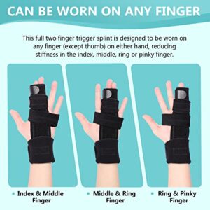 fibee Trigger Finger Splint, Adjustable Two Finger Splint Full Hand and Wrist Brace Support, Metal Straightening Immobilizer Treatment for Sprains, Mallet Injury, Arthritis(S/M)