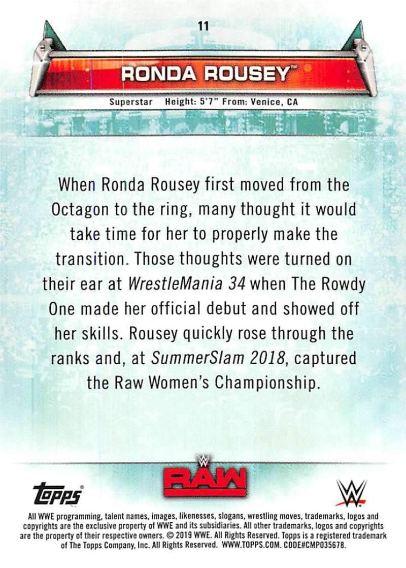 2019 Topps WWE Women's Division #11 Ronda Rousey Wrestling Trading Card