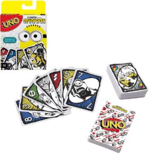mattel games uno featuring illumination’s minions: the rise of gru, card game for kids and family with 112 cards, for 7 year olds and up