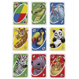 Mattel Games ​UNO Junior Card Game for Kids with Simple Rules, Levels of Play and Animal Matching for 2-4 Players