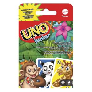 mattel games ​uno junior card game for kids with simple rules, levels of play and animal matching for 2-4 players