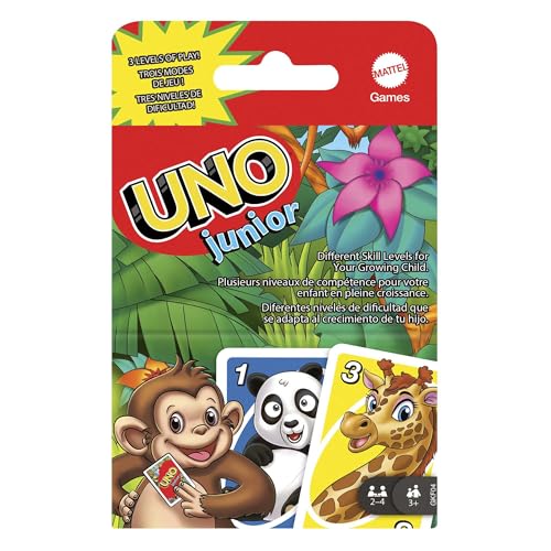 Mattel Games ​UNO Junior Card Game for Kids with Simple Rules, Levels of Play and Animal Matching for 2-4 Players