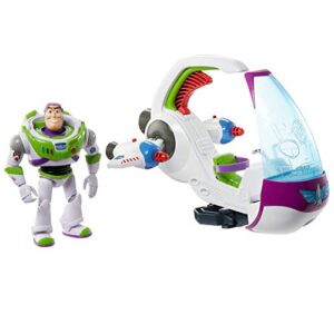 toy story 4 galaxy explorer spacecraft & buzz lightyear figure, transforming toy vehicle with missile launcher, booster arm & extraction claw, kids gift for ages 4 years old & up