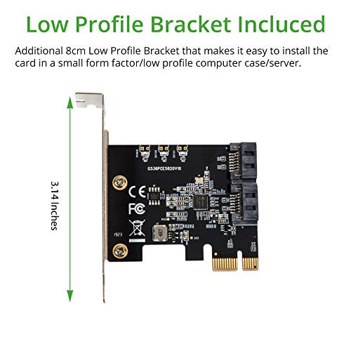 I/O CREST 2 Port SATA III Pci-E 3.0 X1 Controller Card (Jmicro Chipset), Add Two SATA 3.0 Devices to Any PCIe Slot