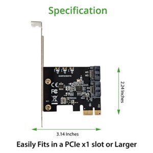 I/O CREST 2 Port SATA III Pci-E 3.0 X1 Controller Card (Jmicro Chipset), Add Two SATA 3.0 Devices to Any PCIe Slot