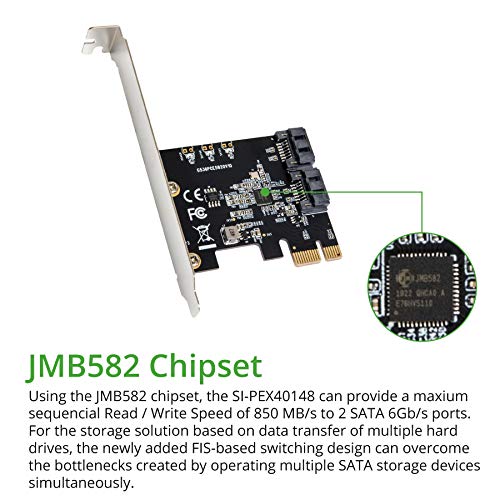 I/O CREST 2 Port SATA III Pci-E 3.0 X1 Controller Card (Jmicro Chipset), Add Two SATA 3.0 Devices to Any PCIe Slot