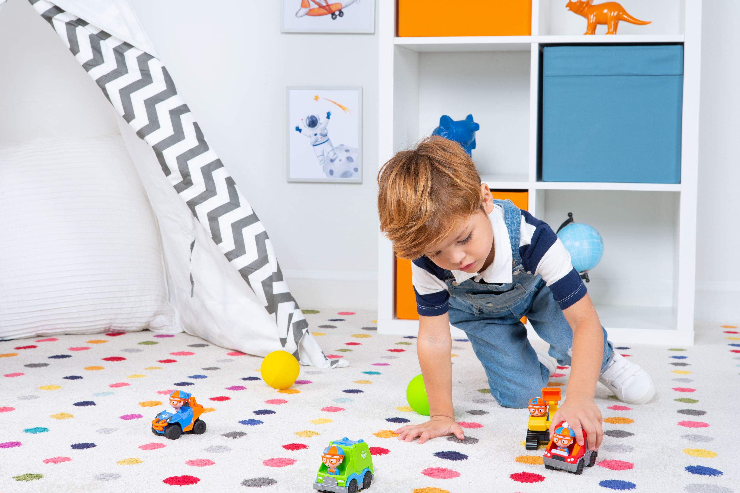 Blippi Mini Vehicles, Including Excavator and Fire Truck, Each with a Character Toy Figure Seated Inside - Zoom Around The Room for Free-Wheeling Fun - Perfect for Young Children