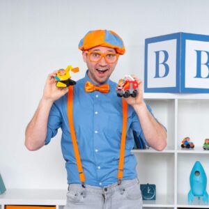 Blippi Mini Vehicles, Including Excavator and Fire Truck, Each with a Character Toy Figure Seated Inside - Zoom Around The Room for Free-Wheeling Fun - Perfect for Young Children