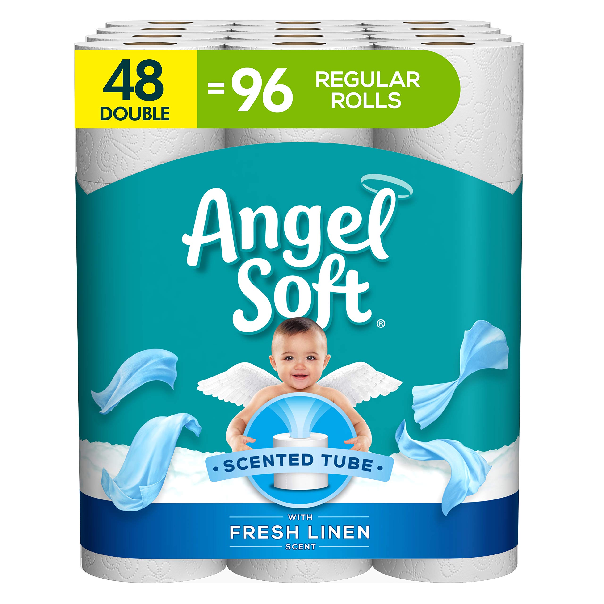 Angel Soft® Toilet Paper with Fresh Linen Scented Tube, 48 Double Rolls = 96 Regular Rolls, 2-Ply Bath Tissue