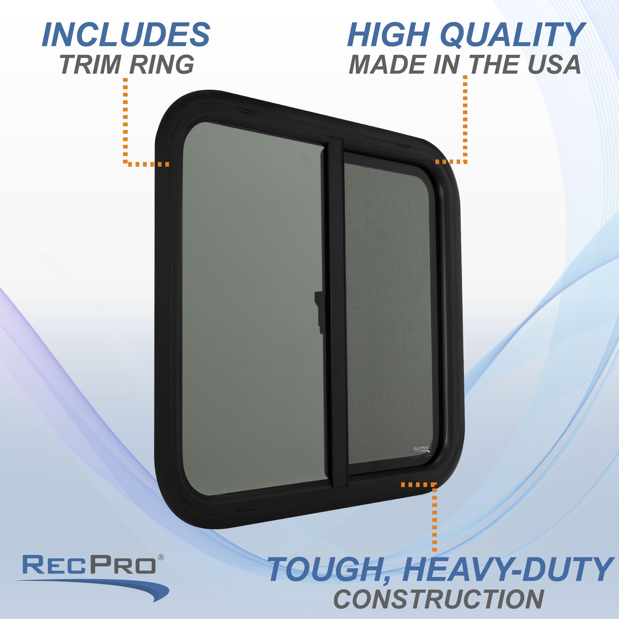 RecPro RV Window | 24" W x 24" H | Teardrop Horizontal Slide | RV Window Replacement | Optional 1 1/2" Trim (2 Windows, with Trim Kit) | Made in USA