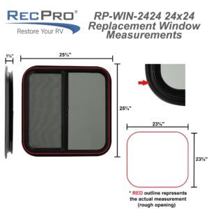 RecPro RV Window | 24" W x 24" H | Teardrop Horizontal Slide | RV Window Replacement | Optional 1 1/2" Trim (2 Windows, with Trim Kit) | Made in USA