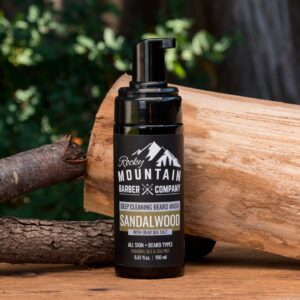 Foaming Sandalwood Beard Wash – With Sandalwood Essential Oil, Vitamin B5 & Dead Sea Salt - 5 oz by Rocky Mountain Barber Company