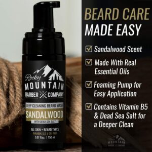 Foaming Sandalwood Beard Wash – With Sandalwood Essential Oil, Vitamin B5 & Dead Sea Salt - 5 oz by Rocky Mountain Barber Company