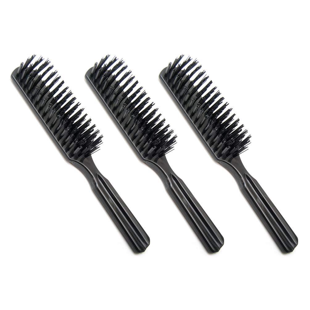 LUXXII (3 Pack) 6" Pocket Plastic Handle Nylon Bristle Brush Hair Comb Designed for All Hair Types (A)