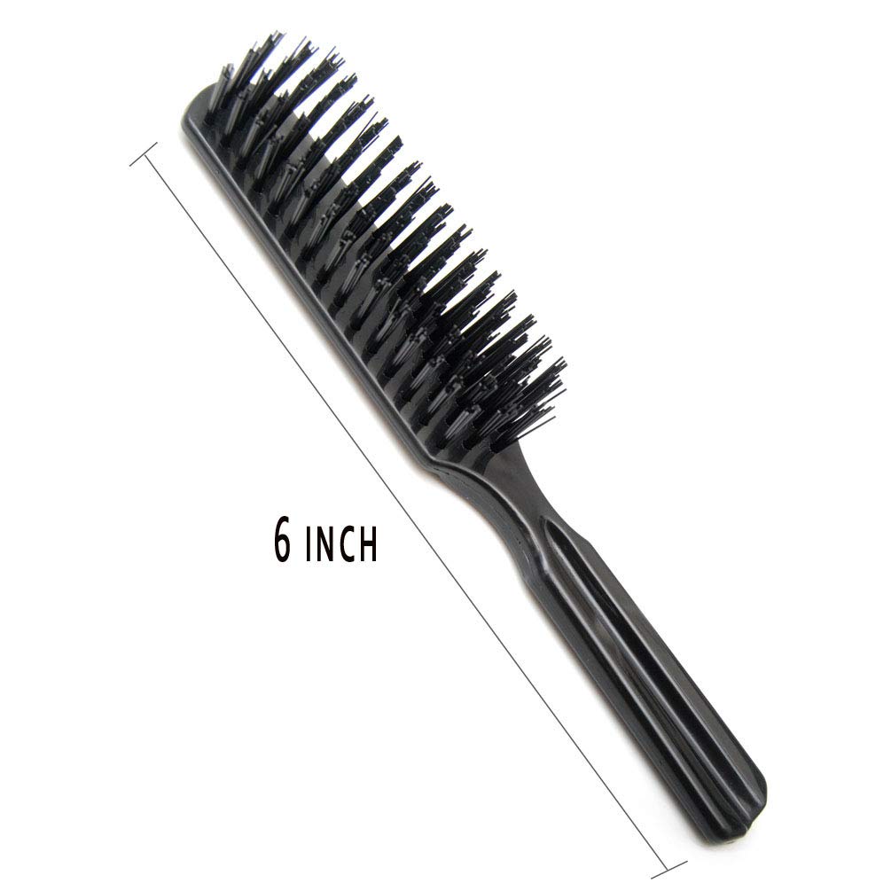 LUXXII (3 Pack) 6" Pocket Plastic Handle Nylon Bristle Brush Hair Comb Designed for All Hair Types (A)