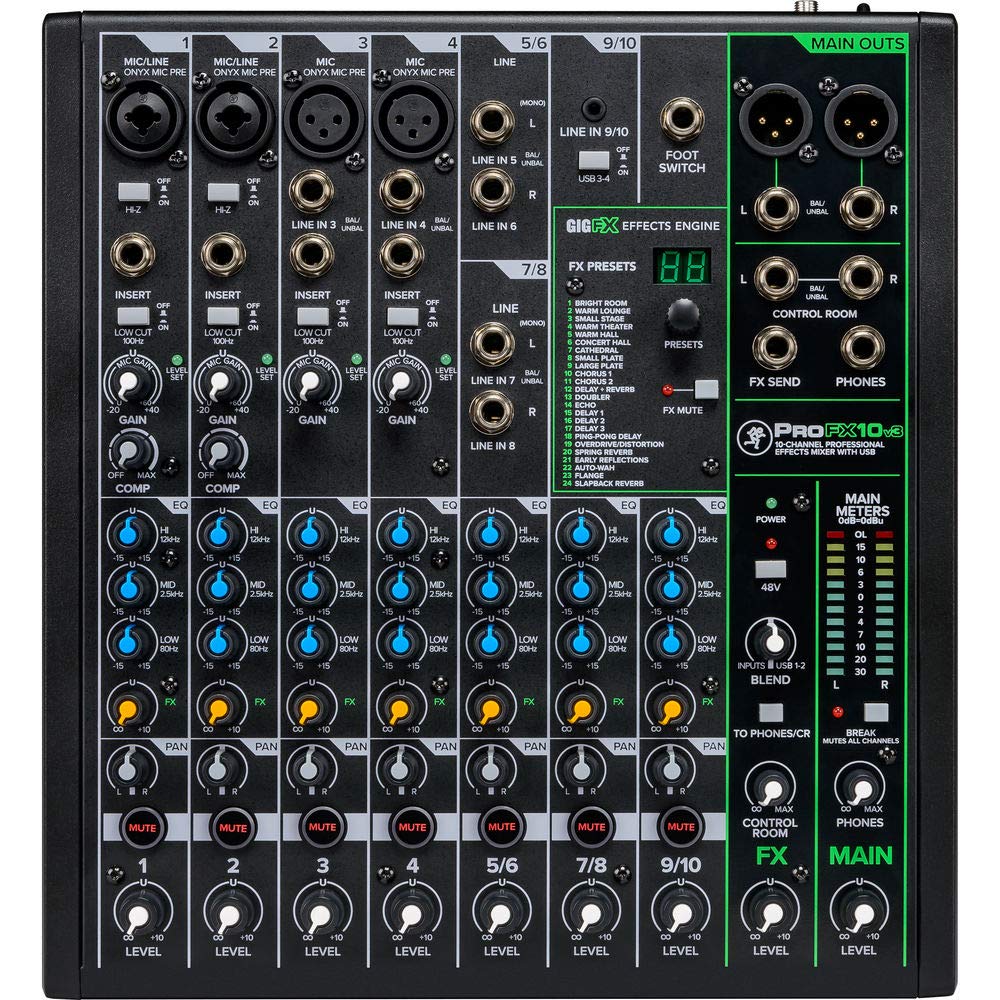 Mackie ProFX10v3 10-Channel Sound Reinforcement Mixer with Built-In FX, Gator Cases G-MIXERBAG-1515 Mixer Bag & Stereo Cable 10' Bundle