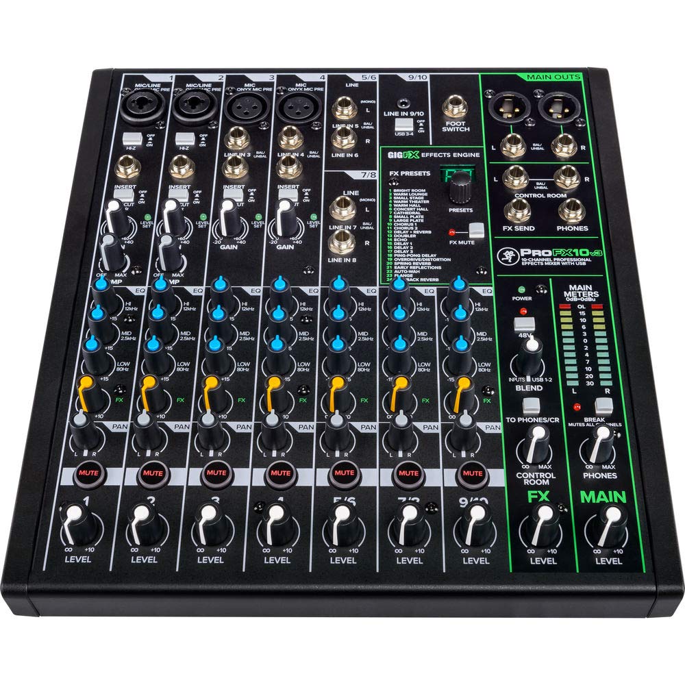 Mackie ProFX10v3 10-Channel Sound Reinforcement Mixer with Built-In FX, Gator Cases G-MIXERBAG-1515 Mixer Bag & Stereo Cable 10' Bundle